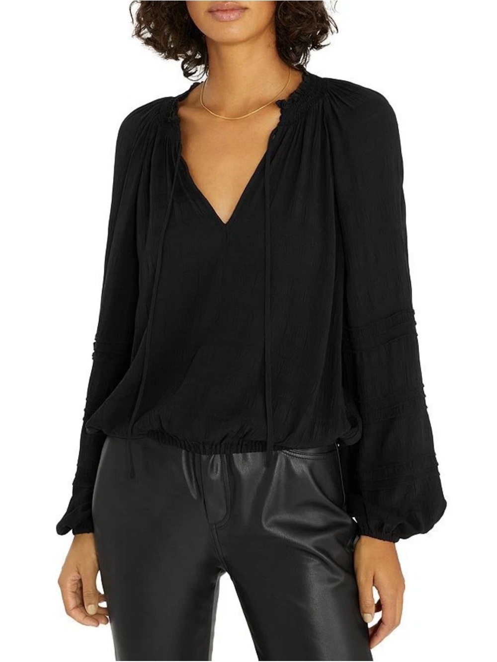 Sanctuary Women's Size Small Blouse Cooler Nights Peasant Tie Neck Black
